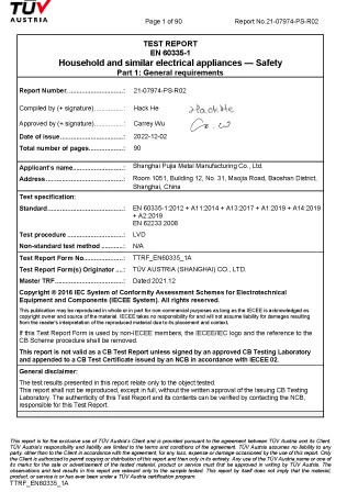 test report en 63335 1 household and similar electrical appliances safety